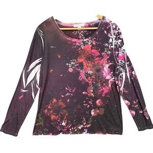 Coldwater Creek Y2K Floral Abstract Long Sleeve Scoop Neck Top‎ Size Large